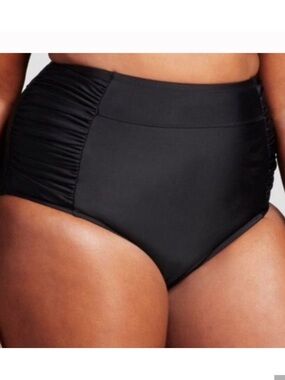 Black High-Waist Ruched Bikini Bottoms